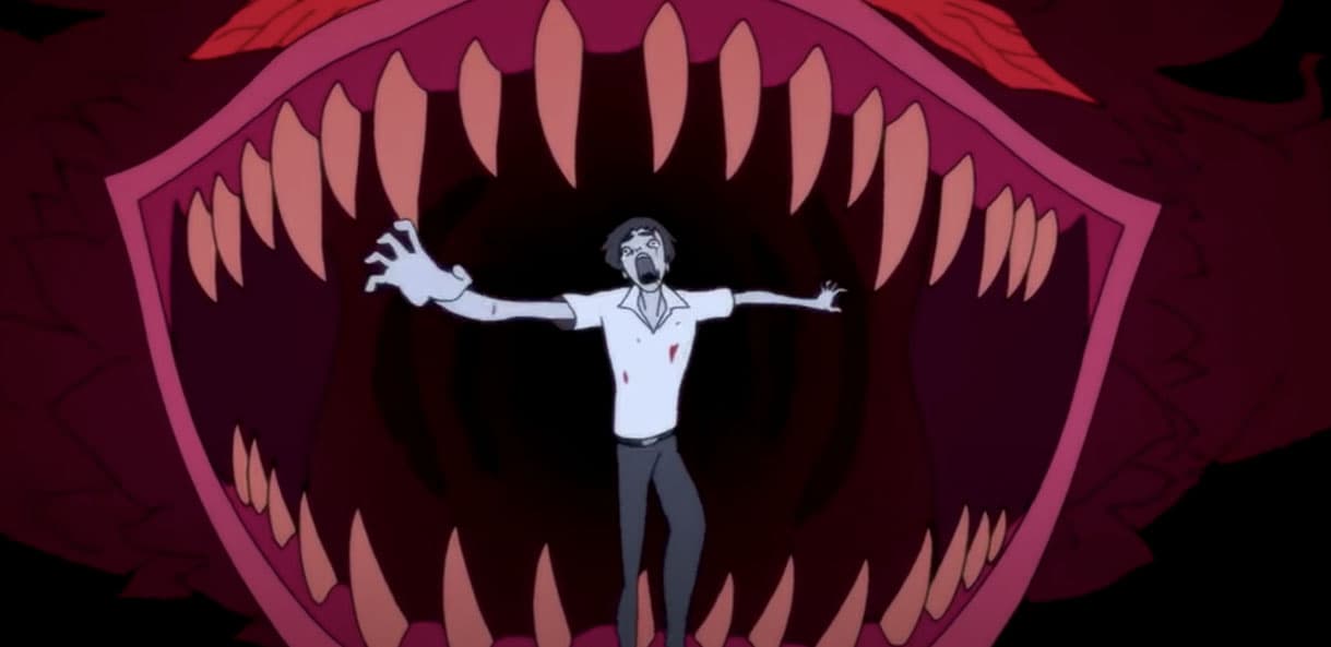 Akira Fudo about to be swallowed by a demon's maw