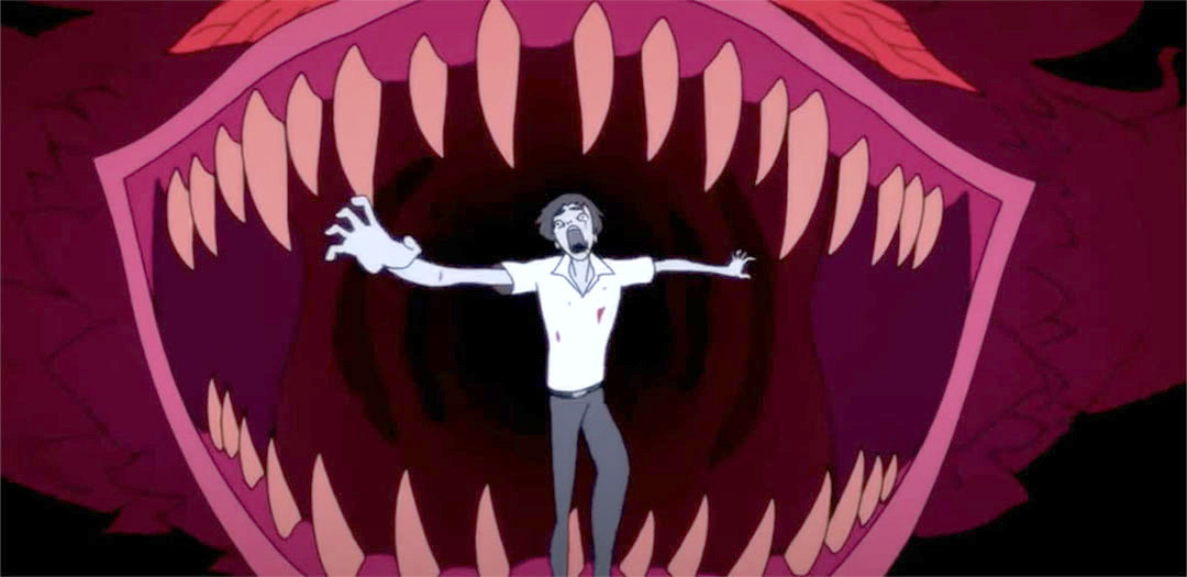 Akira Fudo about to be swallowed by a demon's maw