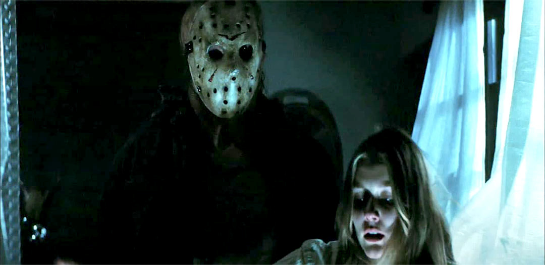Jason Voorhees stood behind a girl